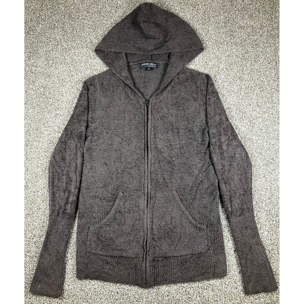 Barefoot Dreams CozyChic Lite Zip Up Hoodie Chocolate Brown Womens Medium